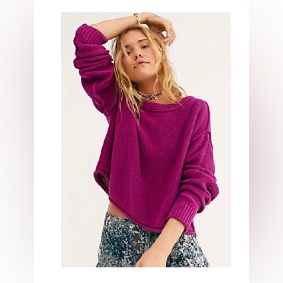 Free People Sweaters - Free People We The Free Inside Out Knit Pullover Sweater Magenta Strut